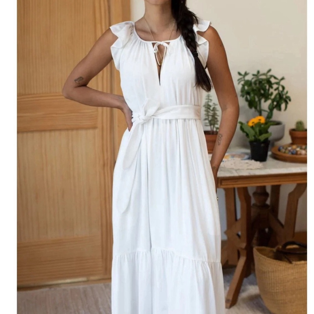 NWT Emerson Fry Large Dress Rakel Flutter Sleeve White Keyhole Lined Flowy Soft